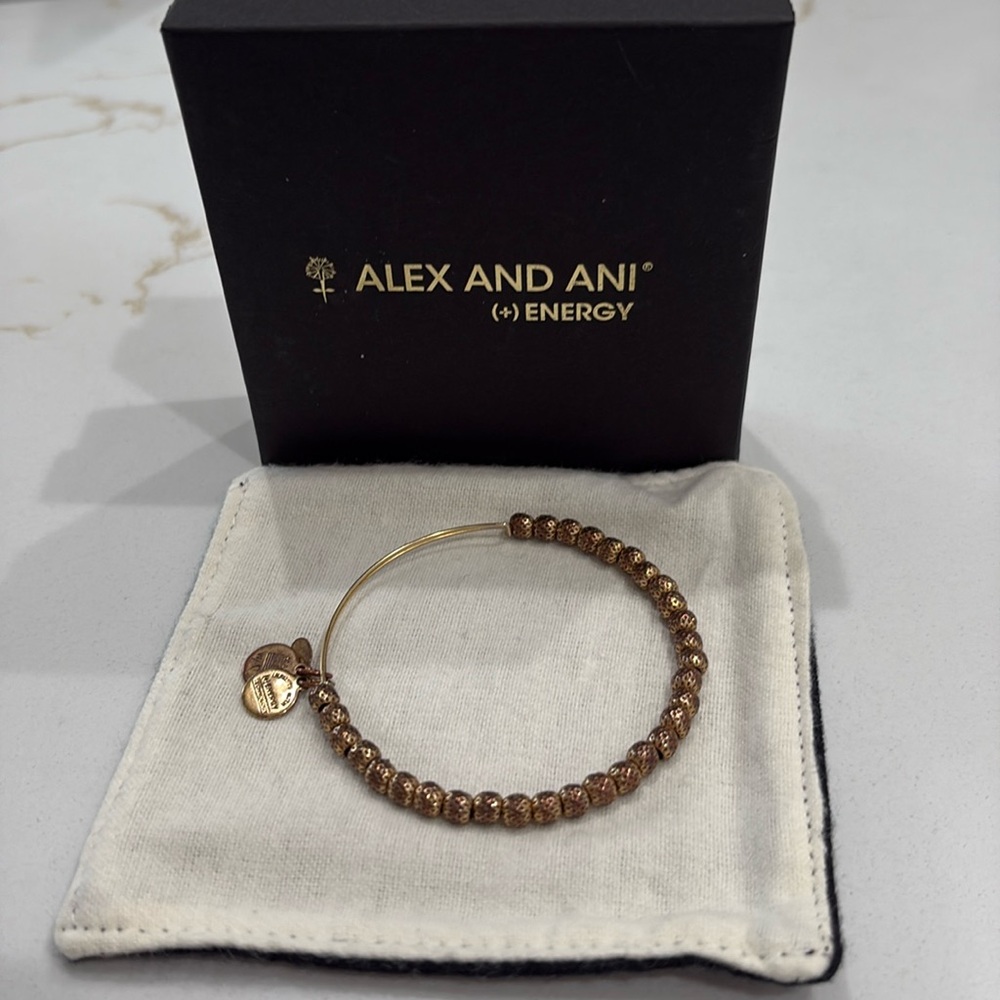 Alex and Ani Gold Tone Beaded Textured Expandable Bangle Statement Bracelet